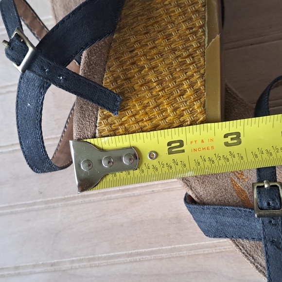 Aeropostals Ankle Strap Buckle Short Heel Wedges Y2k Navy Boho 2 Toned Sandals - Picture 13 of 13